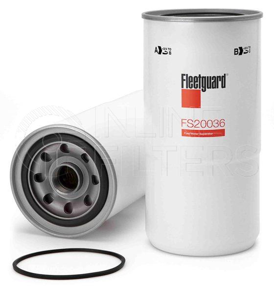 Fleetguard FS20036. FILTER-Fuel(Brand Specific) Product – Brand Specific Fleetguard – Spin On Product Fuel filter product Details For Service Part use 3957279S. Main Cross Reference is Komatsu 6003193240. Fleetguard Part Type FS. Thread from bottom element for bowl – M95x2.5-6H (female)