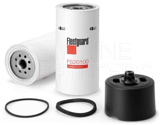 Fleetguard FS20100. Fuel Filter Product – Brand Specific Fleetguard – Spin On Product Fleetguard filter product Fuel Filter. For Service Part use 3957279S. Main Cross Reference is John Deere RE503676. Free Water Separation: 99.9. Fleetguard Part Type: FS