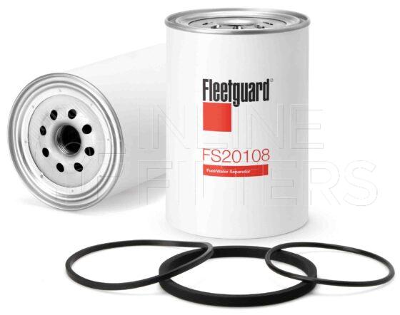 Fleetguard FS20108. Fuel Filter Product – Brand Specific Fleetguard – Spin On Product Fleetguard filter product Fuel Filter. For same size Filter with Different Seal use FS19950. Main Cross Reference is Volvo 21088101. Emulsified Water Separation: 0.0. Free Water Separation: 0.0. Fleetguard Part Type: FS