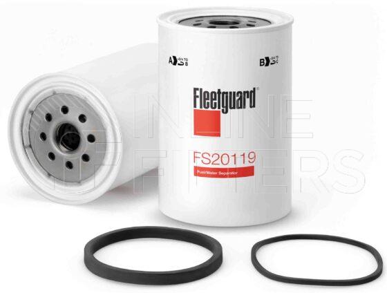 Fleetguard FS20119. Fuel Filter Product – Brand Specific Fleetguard – Spin On Product Fleetguard filter product Fuel Filter. For Service Part use 3957279S. Main Cross Reference is Racor S3226S. Free Water Separation: 0.0. Fleetguard Part Type: FS