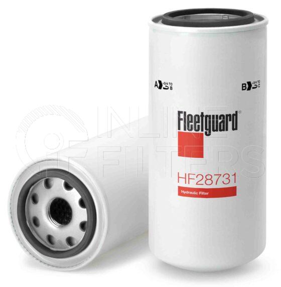 Fleetguard HF28731. FILTER-Hydraulic(Brand Specific) Product – Brand Specific Fleetguard – Spin On Product Hydraulic filter product Main Cross Reference is John Deere AT182209. Particle Size at Beta 75: 30 micron (30 micron). Particle Size at Beta 200: 0 micron (0 micron). Fleetguard Part Type: HF