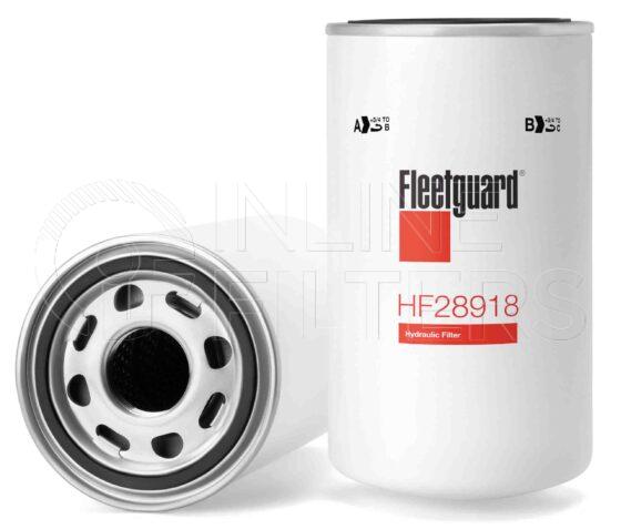 Fleetguard HF28918. FILTER-Hydraulic(Brand Specific) Product – Brand Specific Fleetguard – Spin On Product Hydraulic filter product Main Cross Reference is Zetor 53420903. Particle Size at Beta 75: 75.0 micron. Fleetguard Part Type: HF_SPIN