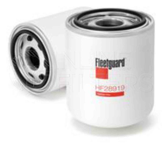 Fleetguard HF28919. Hydraulic Filter Product – Brand Specific Fleetguard – Spin On Product Fleetguard filter product Hydraulic Filter. Main Cross Reference is Massey Ferguson 3619712M1. Flow Direction: Outside In. Fleetguard Part Type: HF_SPIN