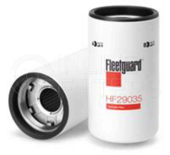 Fleetguard HF29035. Hydraulic Filter Product – Brand Specific Fleetguard – Spin On Product Fleetguard filter product Hydraulic Filter. Main Cross Reference is John Deere AT305049. Particle Size at Beta 75: 20 micron (20 micron). Particle Size at Beta 200: 24 micron (24 micron). Fleetguard Part Type: HF_SPIN
