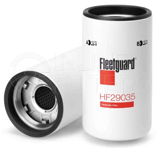 Fleetguard HF29035. FILTER-Hydraulic(Brand Specific) Product – Brand Specific Fleetguard – Spin On Product Hydraulic filter product Main Cross Reference John Deere AT305049 Details Main Cross Reference is John Deere AT305049. Particle Size at Beta 75 – 20 micron (20 micron). Particle Size at Beta 200 – 24 micron (24 micron). Fleetguard Part Type HF_SPIN