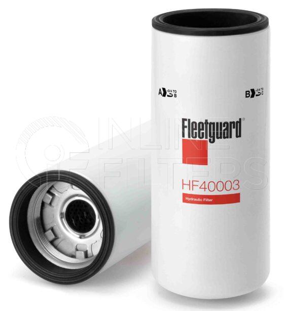 Fleetguard HF40003. Hydraulic Filter Product – Brand Specific Fleetguard – Spin On Product Fleetguard filter product Hydraulic Filter. Main Cross Reference is John Deere AT306605. Particle Size at Beta 75: 6 micron (6 micron). Particle Size at Beta 200: 10 micron (10 micron). Fleetguard Part Type: HF. Comments: Applied on John Deere Graders