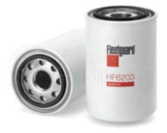 Fleetguard HF6203. Hydraulic Filter Product – Brand Specific Fleetguard – Spin On Product Fleetguard filter product Hydraulic Filter. Main Cross Reference is Vickers 573082. Particle Size at Beta 75: 20 micron (20 micron). Particle Size at Beta 200: 0 micron (0 micron). Fleetguard Part Type: HF_SPIN