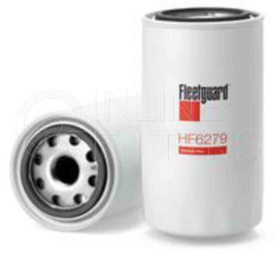 Fleetguard HF6279. Hydraulic Filter Product – Brand Specific Fleetguard – Spin On Product Fleetguard filter product Hydraulic Filter. Main Cross Reference is Ford D8NNF933AB. Particle Size at Beta 75: 60 micron (60 micron). Fleetguard Part Type: HF_SPIN