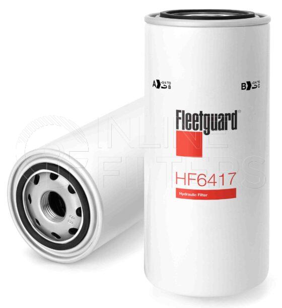 Fleetguard HF6417. FILTER-Hydraulic(Brand Specific) Product – Brand Specific Fleetguard – Spin On Product Hydraulic filter product Main Cross Reference is Dynahoe 499519. Particle Size at Beta 75: 50 micron (50 micron). Fleetguard Part Type: HF_SPIN
