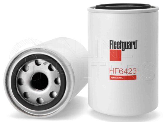 Fleetguard HF6423. FILTER-Hydraulic(Brand Specific) Product – Brand Specific Fleetguard – Spin On Product Hydraulic filter product Details Particle Size at Beta 75 – 35 micron (35 micron). Particle Size at Beta 200 – 0 micron (0 micron). Fleetguard Part Type HF_SPIN. Various Hydraulic Applications