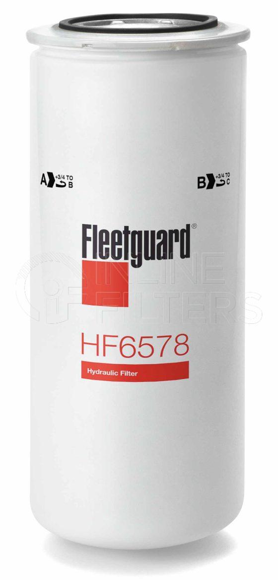 Fleetguard HF6578. FILTER-Hydraulic(Brand Specific) Product – Brand Specific Fleetguard – Spin On Product Hydraulic filter product Details For Upgrade use HF6518. Particle Size at Beta 75 – 20 micron (20 micron). Particle Size at Beta 200 – 24 micron (24 micron). Fleetguard Part Type HF_SPIN. Synthetic media version of the HF6577