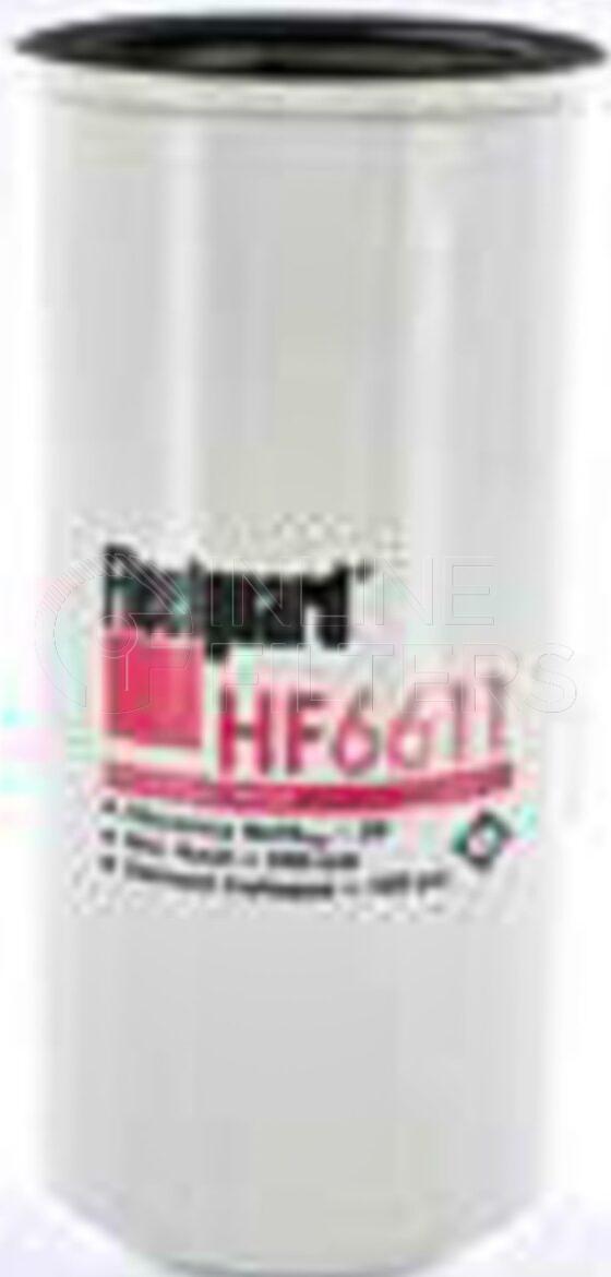 Fleetguard HF6611. Hydraulic Filter Product – Brand Specific Fleetguard – Spin On Product Fleetguard filter product Hydraulic Filter. Main Cross Reference is Case IHC 1240900C1. Particle Size at Beta 75: 47 micron (47 micron). Particle Size at Beta 200: 0 micron (0 micron). Fleetguard Part Type: HF_SPIN