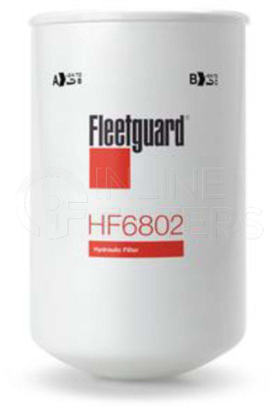 Fleetguard HF6802. Hydraulic Filter Product – Brand Specific Fleetguard – Spin On Product Fleetguard filter product Hydraulic Filter. Main Cross Reference is John Deere AT103193. Particle Size at Beta 75: 20 micron (20 micron). Particle Size at Beta 200: 24 micron (24 micron). Fleetguard Part Type: HF_SPIN