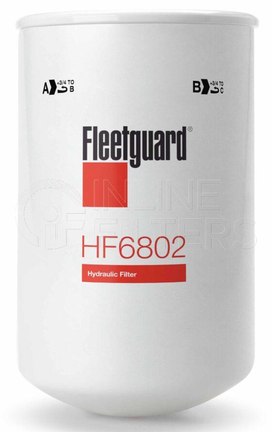 Fleetguard HF6802. FILTER-Hydraulic(Brand Specific) Product – Brand Specific Fleetguard – Spin On Product Hydraulic filter product Main Cross Reference John Deere AT103193 Details Main Cross Reference is John Deere AT103193. Particle Size at Beta 75 – 20 micron (20 micron). Particle Size at Beta 200 – 24 micron (24 micron). Fleetguard Part Type HF_SPIN