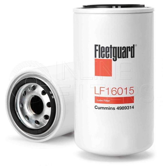 Fleetguard LF16015. Lube Filter Product – Brand Specific Fleetguard – Spin On Product Fleetguard filter product Lube Filter. Main Cross Reference is Cummins 4897898. Fleetguard Part Type: LF. Comments: Stratapore Media