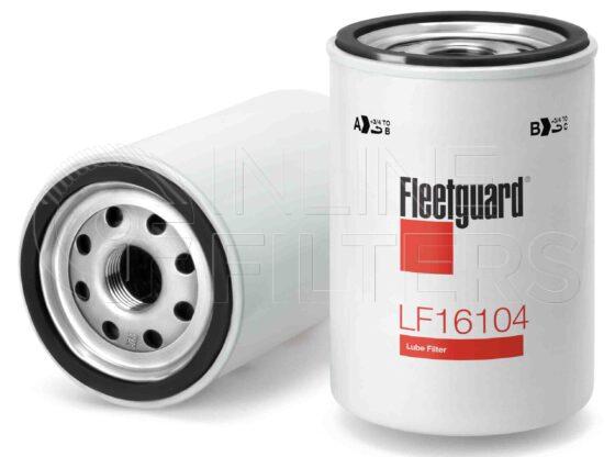 Fleetguard LF16104. Lube Filter Product – Brand Specific Fleetguard – Undefined Product Fleetguard filter product Lube Filter. For Standard version use LF3945. Main Cross Reference is Vauxhall GM 25014748. Fleetguard Part Type: LF. Comments: L-6 engines