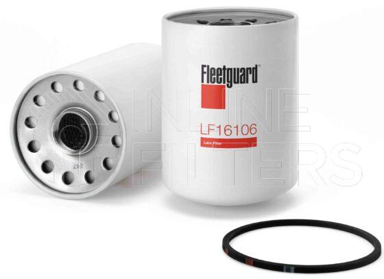 Fleetguard LF16106. Lube Filter. Main Cross Reference is John Deere DZ101884. Fleetguard Part Type: LFSPINFL.