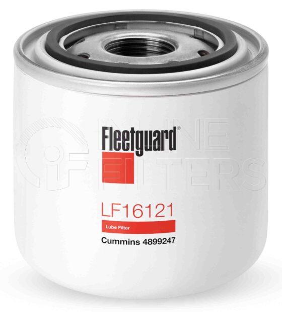 Fleetguard LF16121. Lube Filter. Main Cross Reference is Cummins 4899247. Fleetguard Part Type: LF_SPIN.