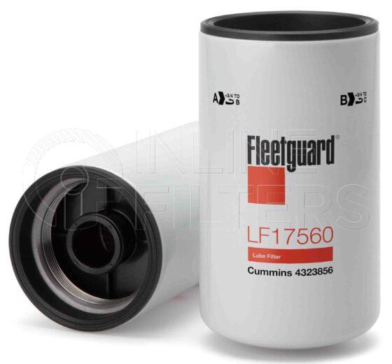 Fleetguard LF17560. Details: Main Cross Reference is Cummins 4323856. Fleetguard Part Type LF.