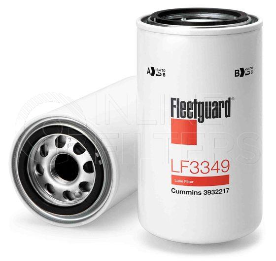 Fleetguard LF3349. Lube Filter Product – Brand Specific Fleetguard – Spin On Product Fleetguard filter product Lube Filter. For Upgrade use LF3552. Main Cross Reference is Cummins 3932217. Fleetguard Part Type: LFSPINFL. Comments: Has thinner retainer, nut plate and shell than the LF3959 but similar in size