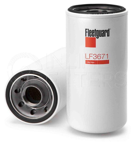 Fleetguard LF3671. FILTER-Lube(Brand Specific) Product – Brand Specific Fleetguard – Spin On Product Lube filter product Details For Standard version use LF3620. For Upgrade use LF9620. Fleetguard Part Type LF_SPIN. Stratapore Full Flow