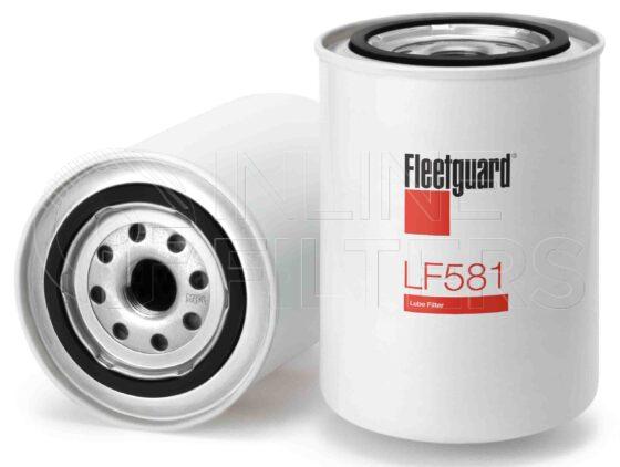 Fleetguard LF581. FILTER-Lube(Brand Specific) Product – Brand Specific Fleetguard – Spin On Product Lube filter product For Upgrade use LF3538. Fleetguard Part Type: LF_SPIN. Comments: For Synthetic Media Version use LF3538