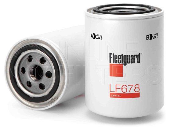 Fleetguard LF678. Lube Filter. Main Cross Reference is John Deere T19044T. Fleetguard Part Type: LFSPINFL.
