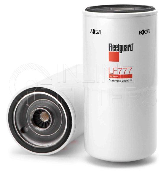 Fleetguard LF777. Lube Filter Product – Brand Specific Fleetguard – Spin On Product Fleetguard filter product Lube Filter. For Service Part use 3318566S. Main Cross Reference is Cummins 3889311. Fleetguard Part Type: LFSPINBY. Comments: 2.0 GPM flow rates