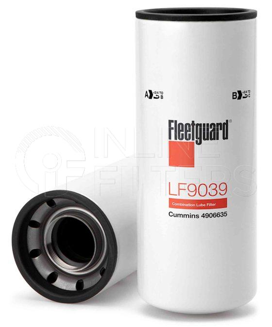 Fleetguard LF9039. Lube Filter Product – Brand Specific Fleetguard – Undefined Product Fleetguard filter product Lube Filter. For same size Filter with Different Seal use LF9009. Main Cross Reference is Cummins 4906635. Fleetguard Part Type: LF. Comments: For Heavy Duty Off Road Use Stratapore Venturi Combo
