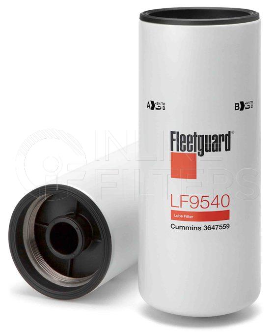 Fleetguard LF9540. Lube Filter. Main Cross Reference is Cummins 3647559. Fleetguard Part Type: LF.