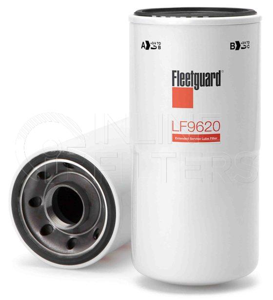 Fleetguard LF9620. Lube Filter Product – Brand Specific Fleetguard – Spin On Product Fleetguard filter product Lube Filter. For Standard version use LF3620. Fleetguard Part Type: LF_COMBO. Comments: Stratapore and Stack Disc Media, Full flow, By-Pass Venturi Combo