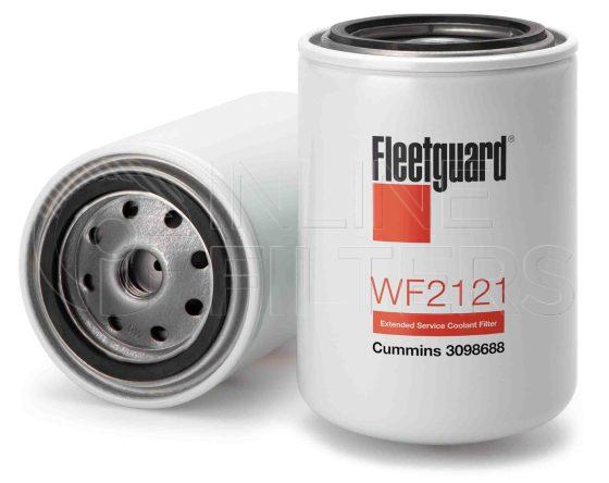 Fleetguard WF2121. Water Filter Product – Brand Specific Fleetguard – Spin On Product Fleetguard filter product Water Filter. Main Cross Reference is Cummins 3098688. Fleetguard Part Type: WF_SPIN. Comments: Not recommended for use on Cummins spark ignited gas engines