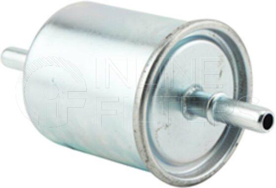 Inline FF30858. Fuel Filter Product – Push On – Round Product Metal in-line petrol fuel filter