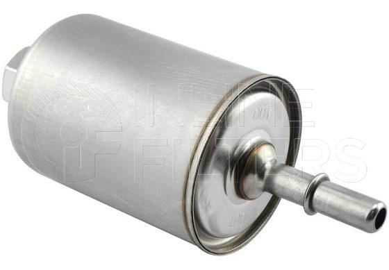 Inline FF31147. Fuel Filter Product – Push On – Round Product In-Line Fuel Filter in Metal Housing Inlet Connection Size M16 x 1.5 Outlet Connection Size 3/8