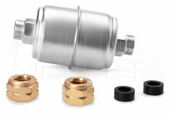 Inline FF31932. Fuel Filter Product – In Line – Metal Strainer Product In-line wire mesh fuel filter in metal housing Inlet Connection Size 5/8-24 Outlet Connection Size 5/8-24