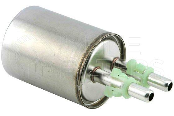 Inline FF31942. Fuel Filter Product – Push On – Round Product In-Line Fuel Filter in Metal Housing Inlet Connection Size 3/8 Outlet Connection Size 3/8