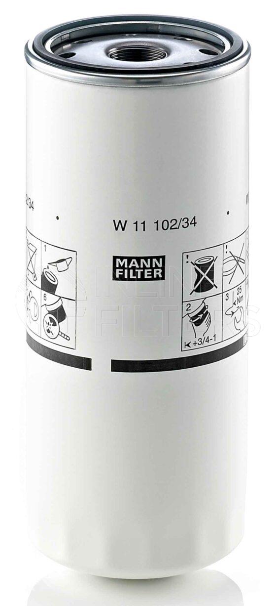 Mann W 11 102/34. FILTER-Lube(Brand Specific) Product – Brand Specific Mann – Spin On Product Mann filter product