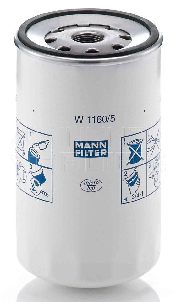 Mann W 1160/5. FILTER-Lube(Brand Specific) Product – Brand Specific Mann – Spin On Product Spin on lube filter Filter Removal Tool FMH-LS11 Removal Tool Kit FMH-LSK01-9