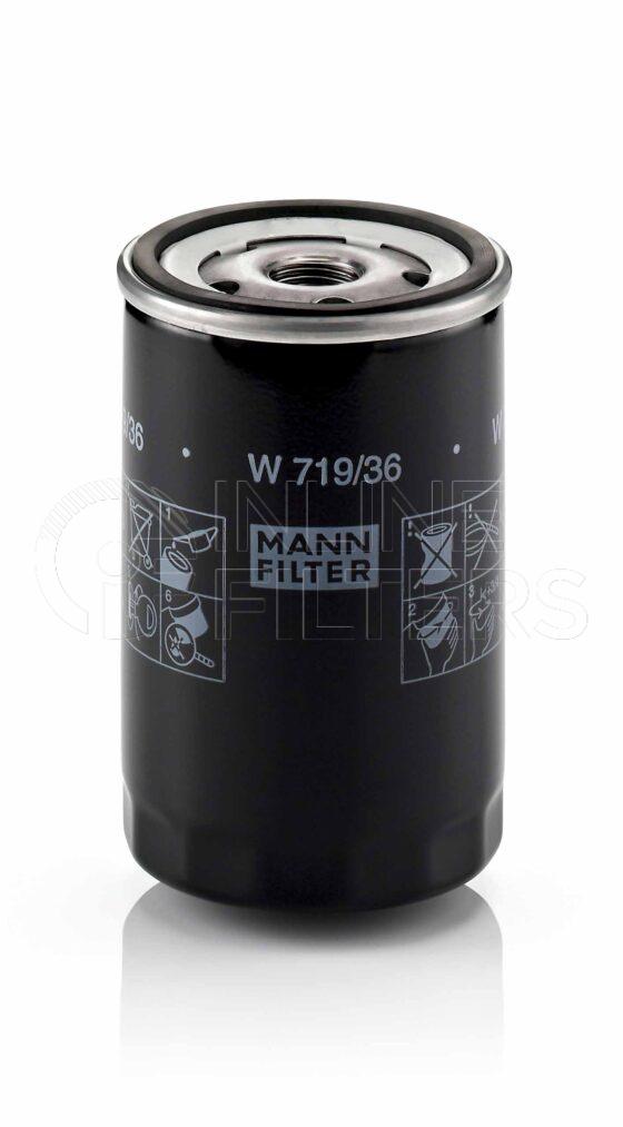 Mann W 719/36. Lube Filter Product – Brand Specific Mann – Spin On Product Spin on lube filter Filter Removal Tool FMH-LS7 Removal Tool Kit FMH-LSK01-9