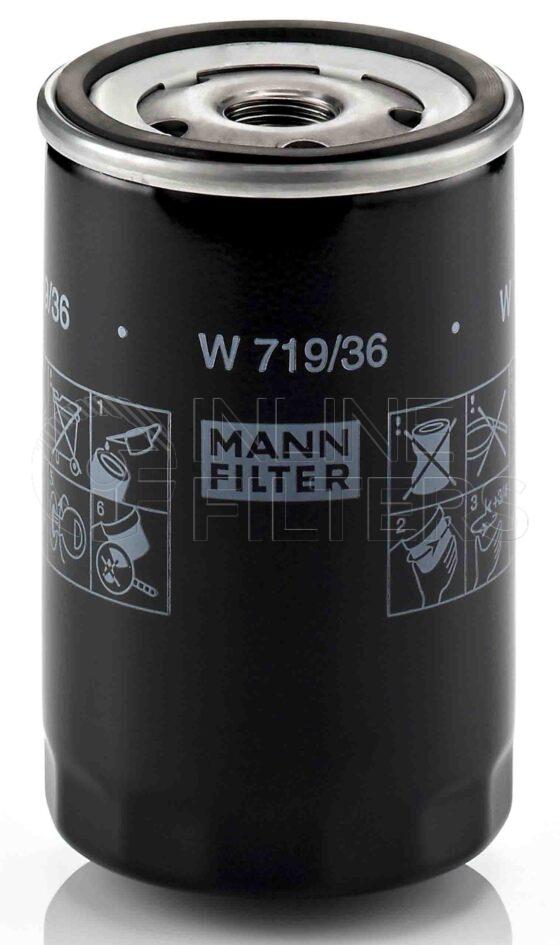 Mann W 719/36. FILTER-Lube(Brand Specific) Product – Brand Specific Mann – Spin On Product Spin on lube filter Filter Removal Tool FMH-LS7 Removal Tool Kit FMH-LSK01-9