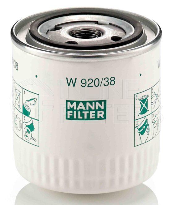 Mann W 920/38. FILTER-Lube(Brand Specific) Product – Brand Specific Mann – Spin On Product Spin on lube filter Filter Removal Tool FMH-LS9 Removal Tool Kit FMH-LSK01-9