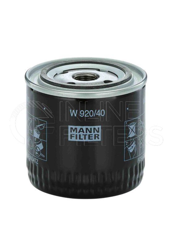 Mann W 920/40. Hydraulic Filter Product – Brand Specific Mann – Spin On Product Spin on lube filter Filter Removal Tool FMH-LS9 Removal Tool Kit FMH-LSK01-9