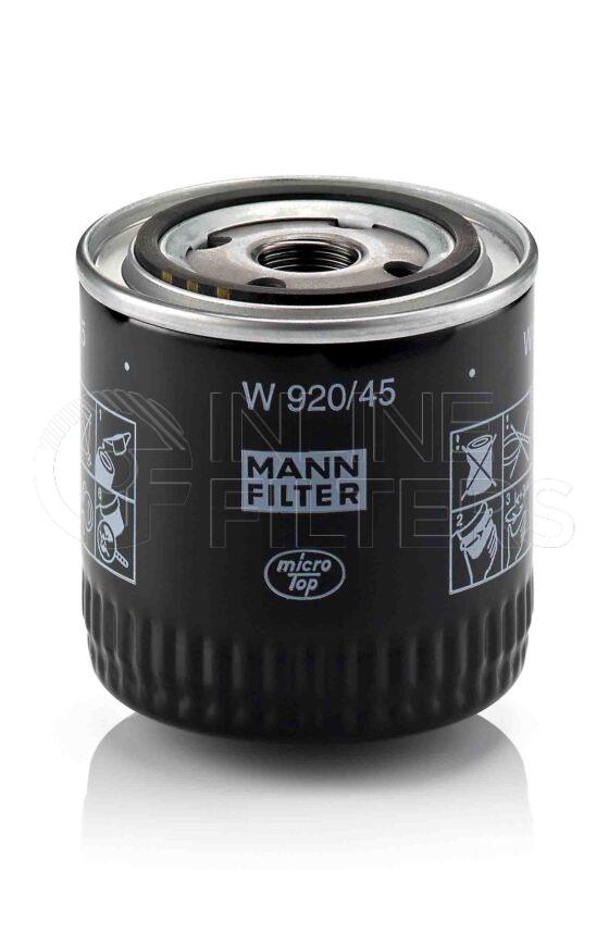 Mann W 920/45. Lube Filter Product – Brand Specific Mann – Spin On Product Spin on lube filter Filter Removal Tool FMH-LS9 Removal Tool Kit FMH-LSK01-9