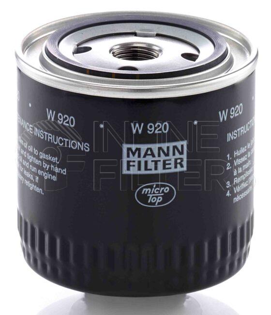 Mann W 920. FILTER-Hydraulic(Brand Specific) Product – Brand Specific Mann – Spin On Product Spin on lube filter Filter Removal Tool FMH-LS9 Removal Tool Kit FMH-LSK01-9