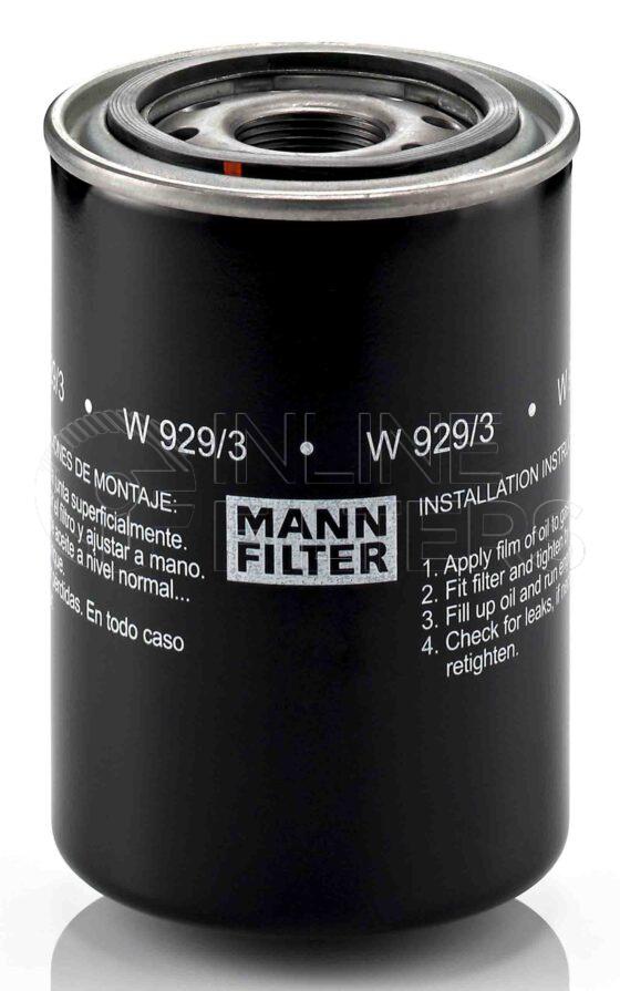 Mann W 929/3. Filter Type: Lube.