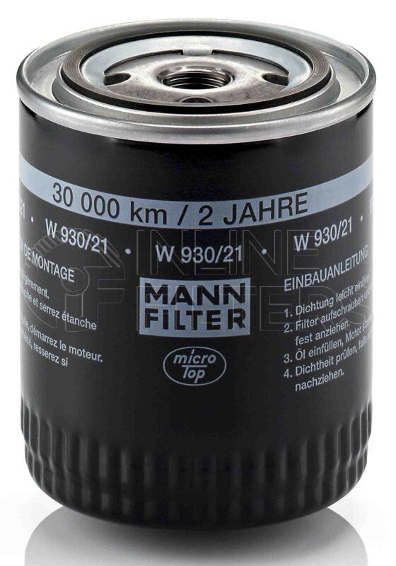 Mann W 930/21. FILTER-Lube(Brand Specific) Product – Brand Specific Mann – Spin On Product Spin on lube filter Filter Removal Tool FMH-LS9 Removal Tool Kit FMH-LSK01-9
