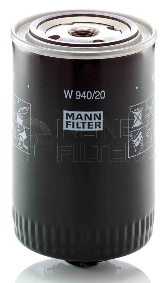 Mann W 940/20. FILTER-Lube(Brand Specific) Product – Brand Specific Mann – Spin On Product Spin on lube filter Filter Removal Tool FMH-LS9 Removal Tool Kit FMH-LSK01-9