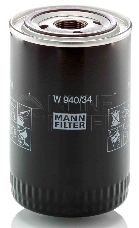 Mann W 940/34. FILTER-Lube(Brand Specific) Product – Brand Specific Mann – Spin On Product Spin on lube filter Filter Removal Tool FMH-LS9 Removal Tool Kit FMH-LSK01-9