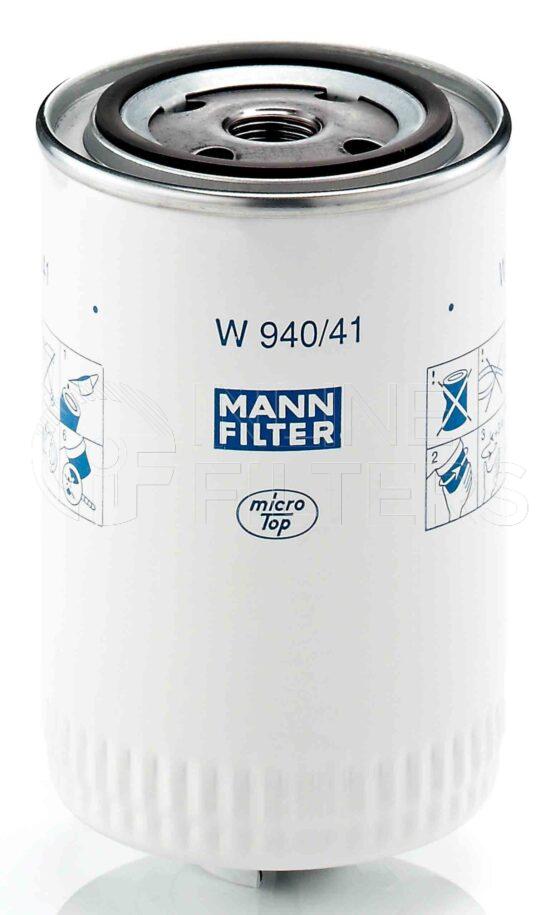 Mann W 940/41. FILTER-Hydraulic(Brand Specific) Product – Brand Specific Mann – Spin On Product Spin on lube filter Filter Removal Tool FMH-LS9 Removal Tool Kit FMH-LSK01-9