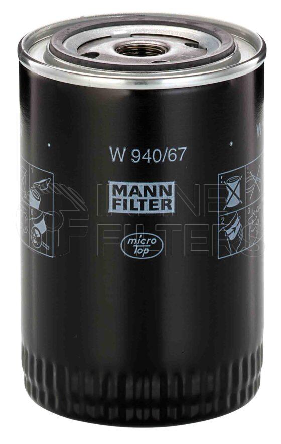 Mann W 940/67. FILTER-Lube(Brand Specific) Product – Brand Specific Mann – Spin On Product Spin on lube filter Filter Removal Tool FMH-LS9 Removal Tool Kit FMH-LSK01-9